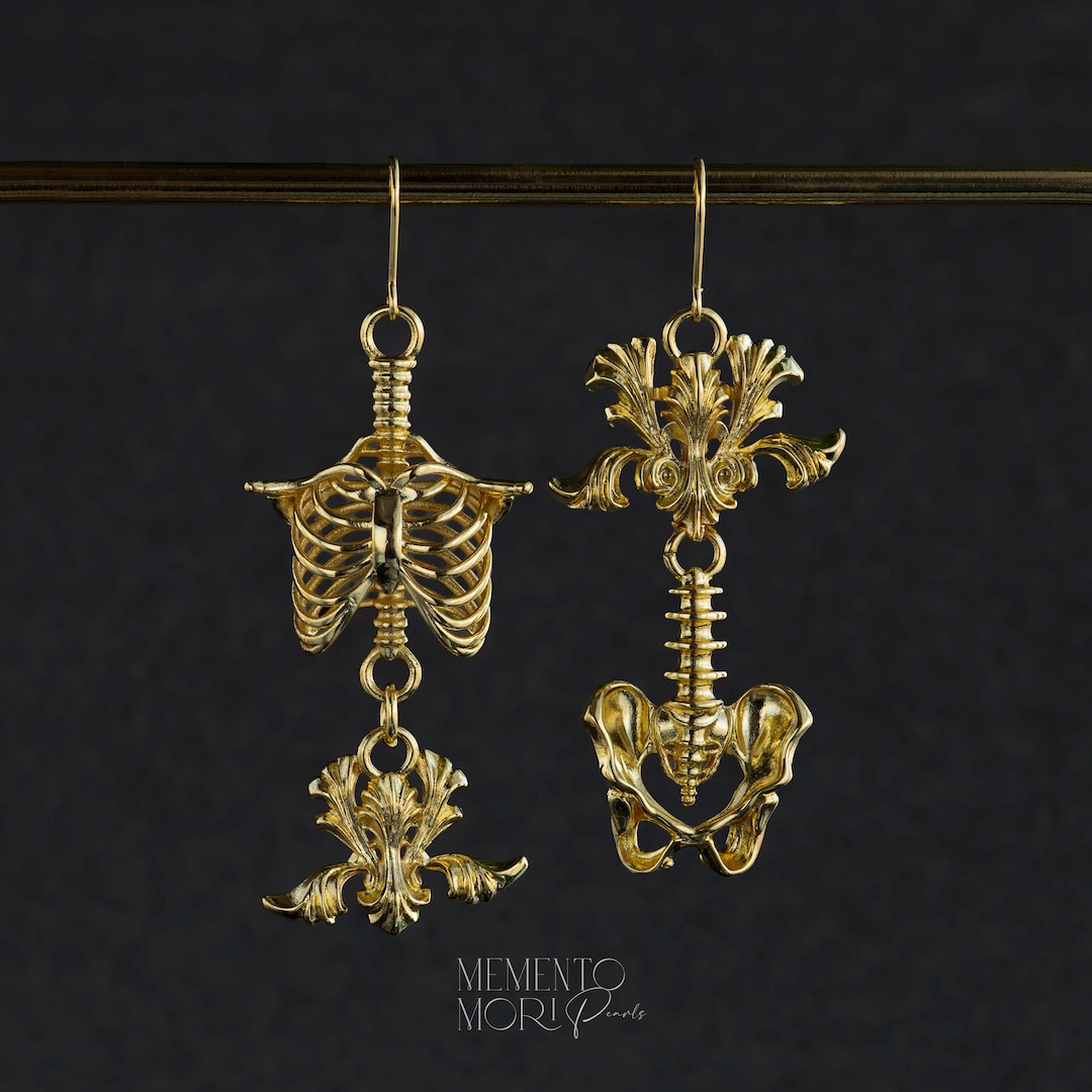 Skeleton Earrings, Anatomy Dangle Earrings, Long Statement Gothic Jewelry, Baroque for Women - Etsy