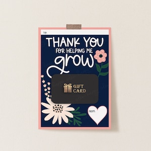 Porte-cartes cadeau imprimable pour la semaine d'appréciation des enseignants Cartes de remerciement Fleurs mignonnes pour femmes en vrac Personnel scolaire Éducateur Sitter Nounou d'âge préscolaire