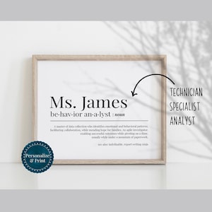 PERSONALIZED Behavior Analyst Specialist or Technician Gift Funny Definition For BCBA And RBT Print Instant Printable Poster Unique