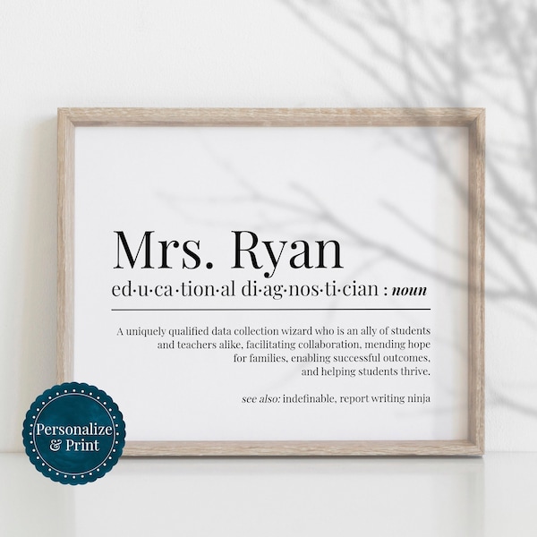 PERSONALIZED Diagnostician Gift Funny Definition For Educational Diag in School Appreciation Thank You Unique Printable Print Poster Instant