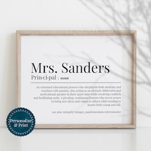 PERSONALIZED School Principal Gift Funny Definition For Administrator Wall Art Printable Print Poster Unique Instant Download Elementary