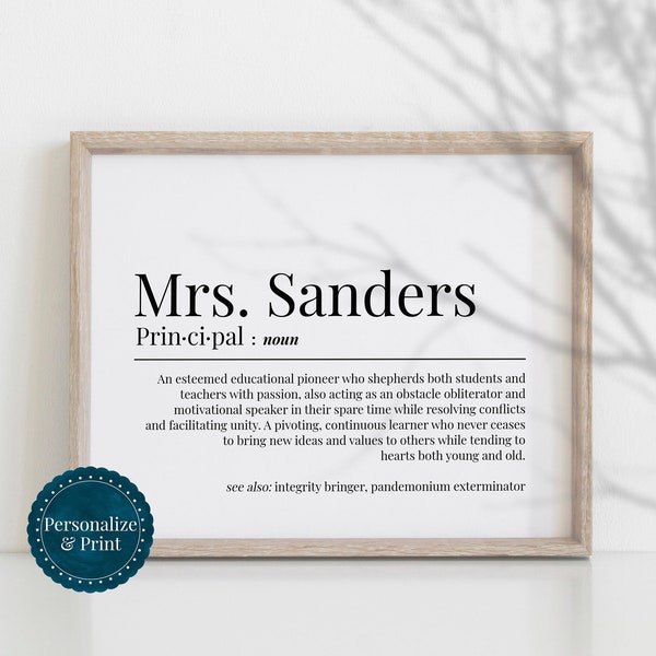 PERSONALIZED School Principal Gift Funny Definition For Administrator Wall Art Printable Print Poster Unique Instant Download Elementary