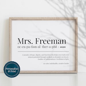 PERSONALIZED OT Definition Digital Print Occupational Therapist Gift For Men And Women Custom Name Gifts Download Printable Therapy Office