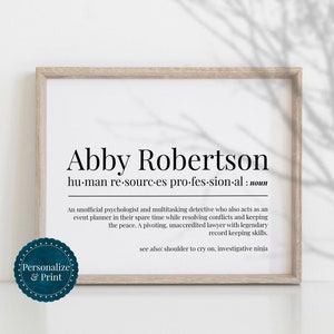 PERSONALIZED HR Gift Human Resources Professional Definition Investigative Ninja Print For Men And Women Bulk HR Staff Gifts Appreciation