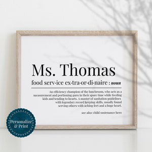 PERSONALIZED Cafeteria Worker Gift Food Service Extraordinaire Staff Gifts Professional Definition School Lunchroom Worker Appreciation
