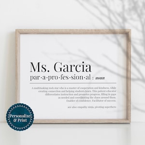 PERSONALIZED Paraprofessional Gift For Classroom Para Gifts Funny Definition For Appreciation Week Day Thank You Printable Unique