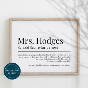 PERSONALIZED School Secretary Gift For School Secretary Definition Chaos Coordinator Print Cute Bulk School Staff Gifts Appreciation