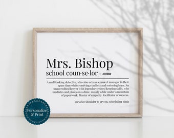 Personalized School Counselor Definition Print, Office Decor (Digital Download)