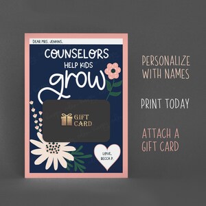 PERSONALIZED Counselor Gift Card Holder Printable for Appreciation Week Custom Thank You Bulk Women Cute Customized Counseling Team Gifts