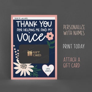 Personalizzato SLP Gift Card Holder Stampabile Biglietto di ringraziamento Carino floreale per la scuola Logopedista Regalo SLP-A Apprezzamento Insegnante di autismo
