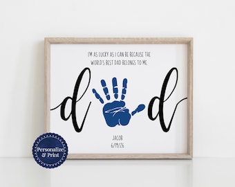 Arte personalizado con huellas de manos para el Día del Padre, regalo para hacer tú mismo (descarga digital)