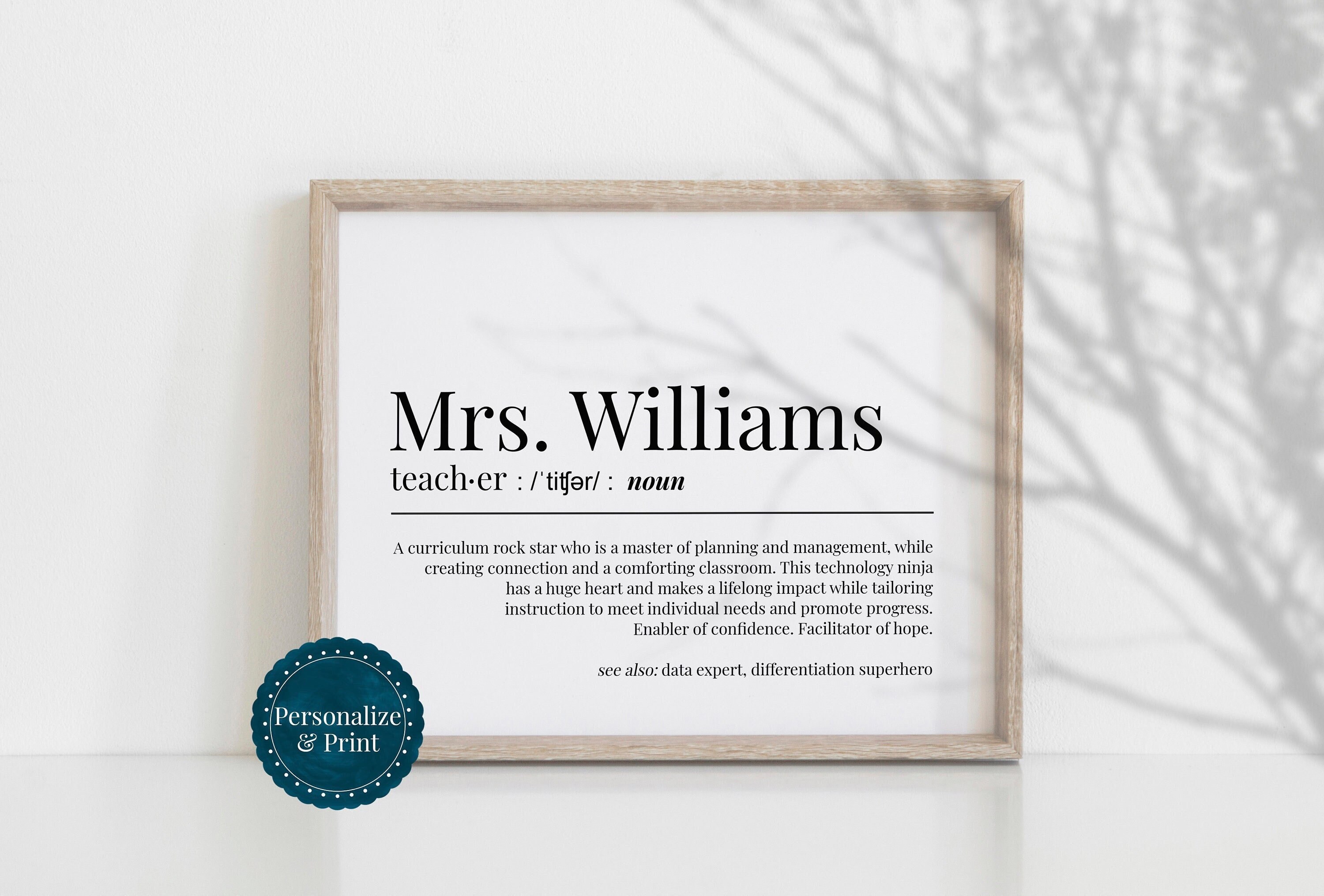 Personalized Teacher Gifts For Teachers Funny Unique Teaching Definition Appreciation Week Thank You Printable Inspirational Trendy Cute