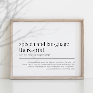 Regalo de terapeuta del habla y el lenguaje para SLT versión del Reino Unido, decoración de oficina, clínica, arte de pared para patólogo, graduación, cartel impreso imprimible