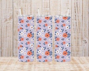 20oz Straight Glossy Tumbler with Straw - Mother's Day Gift -  Choose your own floral pattern - Sublimation