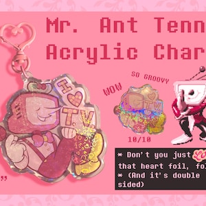 Pode incluir: Um pingente de acr&iacute;lico rosa com um personagem de desenho animado de televis&atilde;o com o texto "I Love TV". O pingente tem 7,6 cm e inclui um fecho em forma de cora&ccedil;&atilde;o. Gr&aacute;ficos adicionais inclu&iacute;dos.