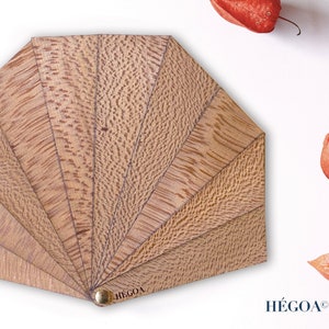 LA PALME in legno grezzo - ventaglio Hégoa con coperchio - fatto a mano in Francia - accessorio di design/moderno per donna e uomo - abanico - ventaglio