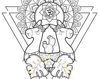 Llamazing Trinity - printable coloring page - llama & mandala - instant download