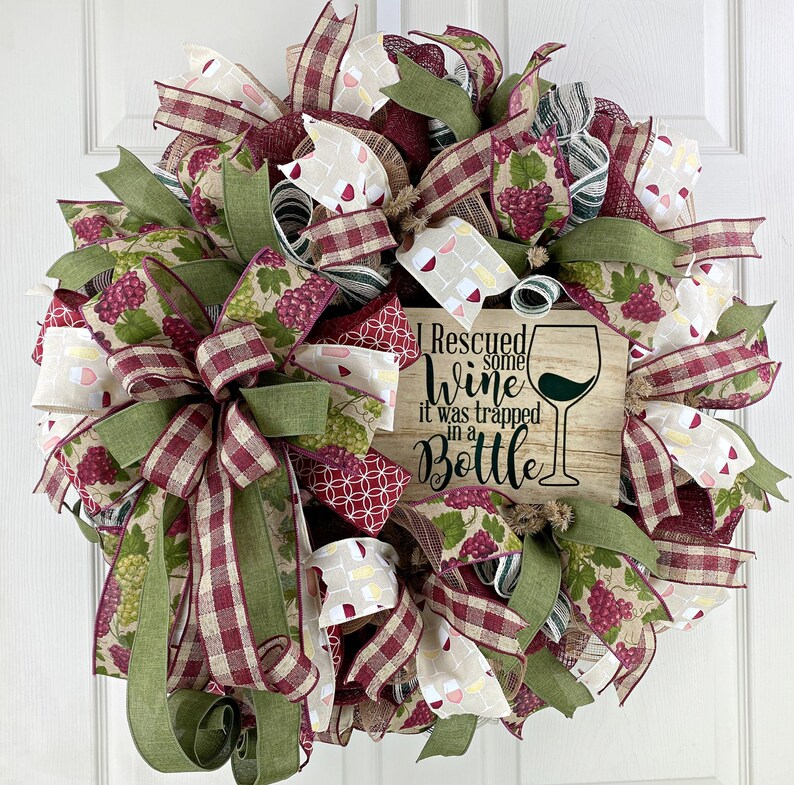 Wine Wreath Wine Decor Deco Mesh Wreath Whimsical Wreath Mom Etsy