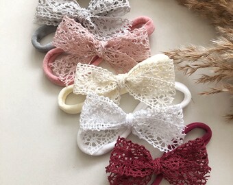 Lace Bow Headband- Baby White Bow Headbands - Newborn Headbands - Cute headband