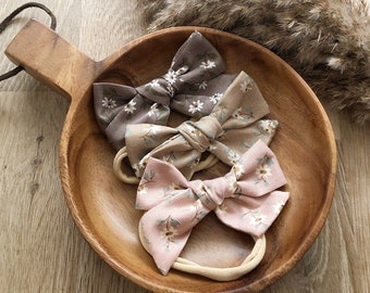 Neugeborenen Schleife Stirnband Naturfarben - Baby Stoff Blume Schleife Stirnbänder - Mädchen Stirnbänder