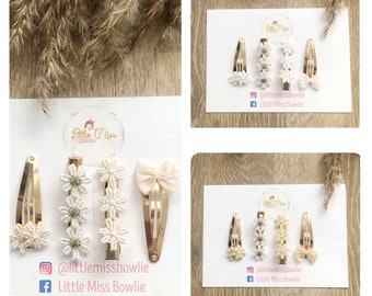 Schöne Goldene Clip Set - Floral Bow Clips - Mädchen Haarspangen