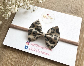 Leopard Bow Headband- Baby Leather Bow Headbands - Girl Leo Headbands