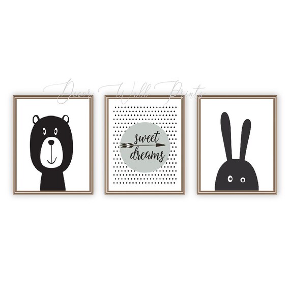 Monochrome Nursery Animals Black White Nursery Printables Etsy