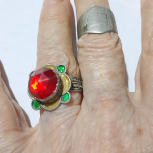 Moroccan Jewelry, 2 Berber silver rings, size 8 1/2 usa, one enamel, one old signet style