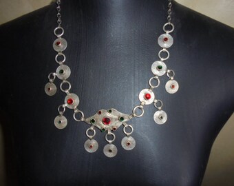Morocco Silver cone pendants and antique coin in pendeloque