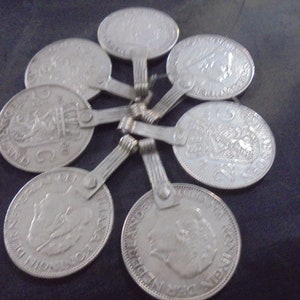 MOROCCAN JEWELRY, set matched fine silver large coin pendants, Dutch coins, 1960, 2&quot;