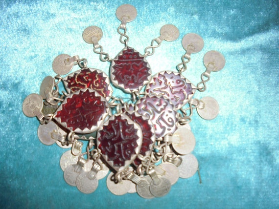 Moroccan, lot 9 silver, glass/agate pendants w. o… - image 1