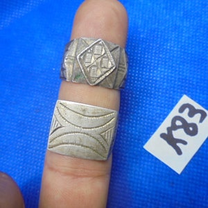 Moroccan Jewelry, 2 solid unisex silver old Berber rings, sizes 9 1/2 & 10 1/4 USA