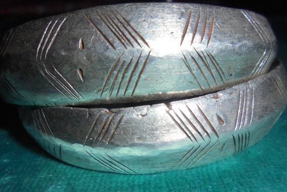 Moroccan Jewelry, pair matched solid silver heavy… - image 1