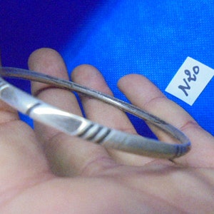 Moroccan Jewelry, extra narrow size antique Saharan/Tuareg silver very worn bangle, 2 1/4 inches diameter