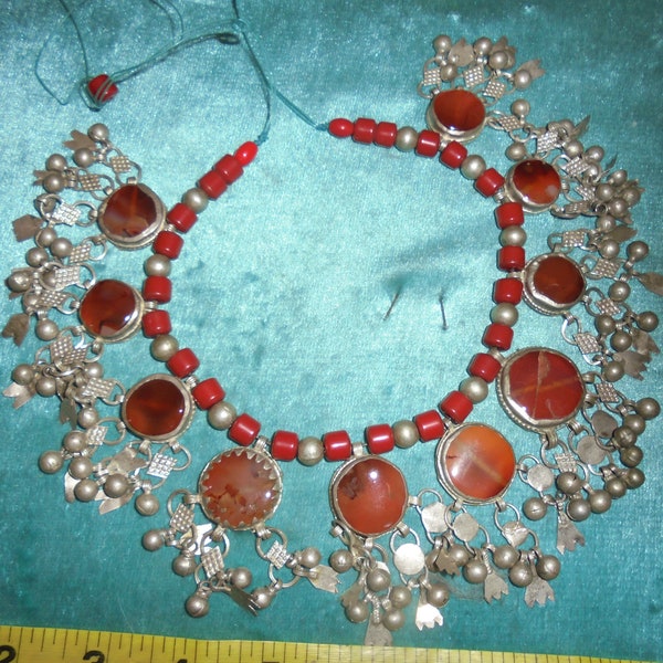 Yemen Bedouin silver, carnelian necklace, fine work, perfect shape