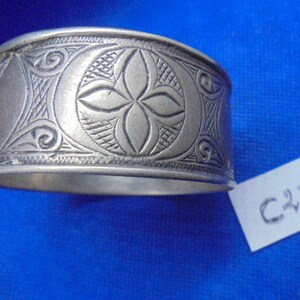Moroccan Jewelry, old worn silver Massa Berber engraved bangle, 2 3/8 inches diameter