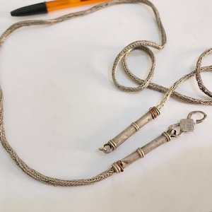 Yemen Bedouin Jewelry, finest silver long woven handmade chain with clasp, 42&quot;