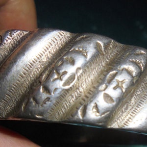 Moroccan Jewelry, rare old silver Berber Rif area dowry bangle, 2 1/2&quot; inner diameter