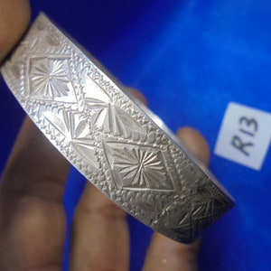 Moroccan Jewelry, vintage Souss Berber silver etched bangle, intricate, 2 1/2 inches diameter
