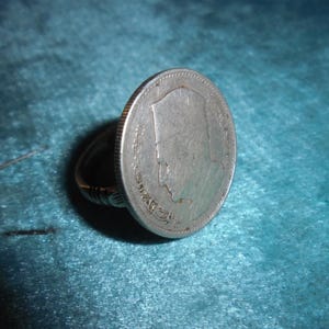 Moroccan Jewelry, old Mohammed V silver coin ring, size 8 1/2
