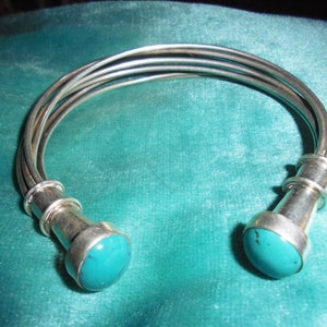Marokkanisch? Jewelry, feines extra breites Silberarmband, mehrreihig, Türkisenden, 3&quot;Durchmesser