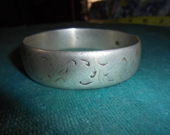 Moroccan Berber Jewish silver antique bangle, Essaouira rose, 2 3/8" diam