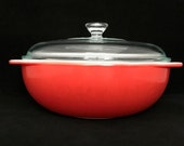 Vintage Pyrex Primary Color Round Covered Casserole Dish (Friendship Red) (with Lid) (1950s)