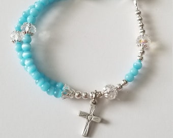 Blue cat's eye rosary bracelet