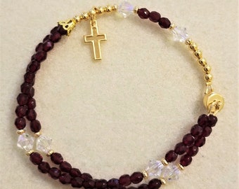Garnet crystal rosary bracelet