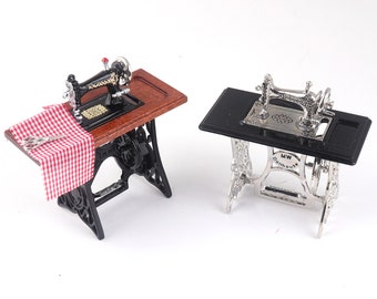 Haberdashery Sewing Machine Scissors Basket Buttons Dolls House Miniature