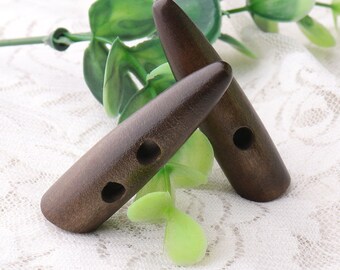 2 holes toggles buttons,6 pcs 47*12 mm wooden toggles buttons,garment buttons duffel buttons,dark brown toggles 4 mm hole.