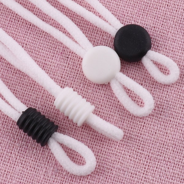 Cordon élastique de 2,5 mm, arrêt de cordon en silicone noir/blanc,Fastener pour masque facial DIY/verrouillage de corde/adjuster/Stop/Stopper/Fastener/Sewing.