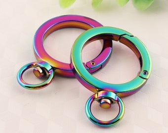 round rainbow swivel hooks,metal spring clasps for handbag,49*26*11 mm lobster snap hook with loop,push gate O rings 4 pcs