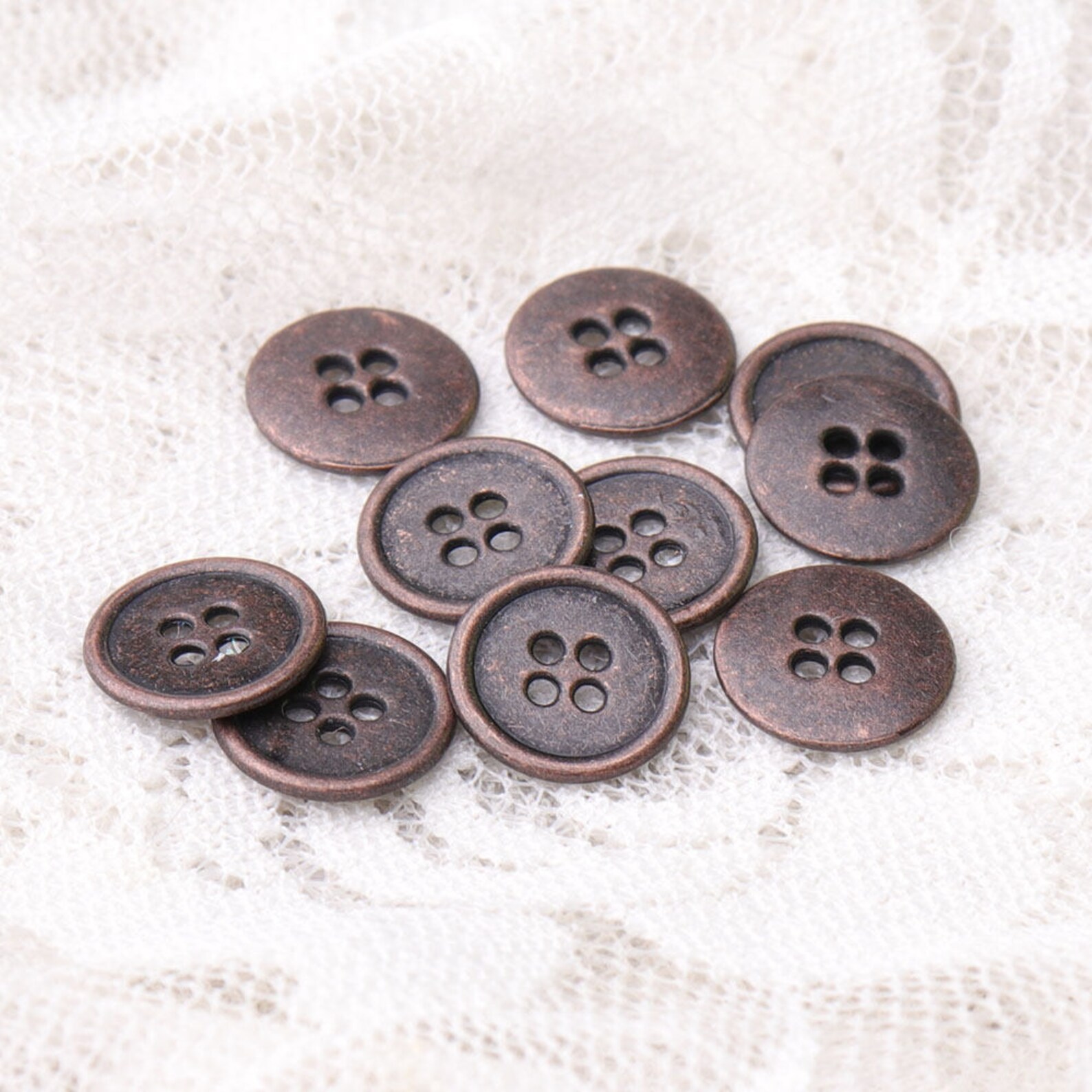 Metal Buttons10 Pcs 10 Mm 4 Hole Buttonsround Copper Etsy